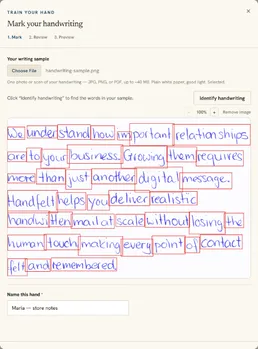 A writing sample uploaded with every word marked for training